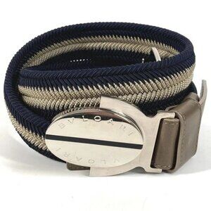 BVLGARI logo Accessories Buckle Belt for Bottoms belt Leather/Canvas Navy/Beige